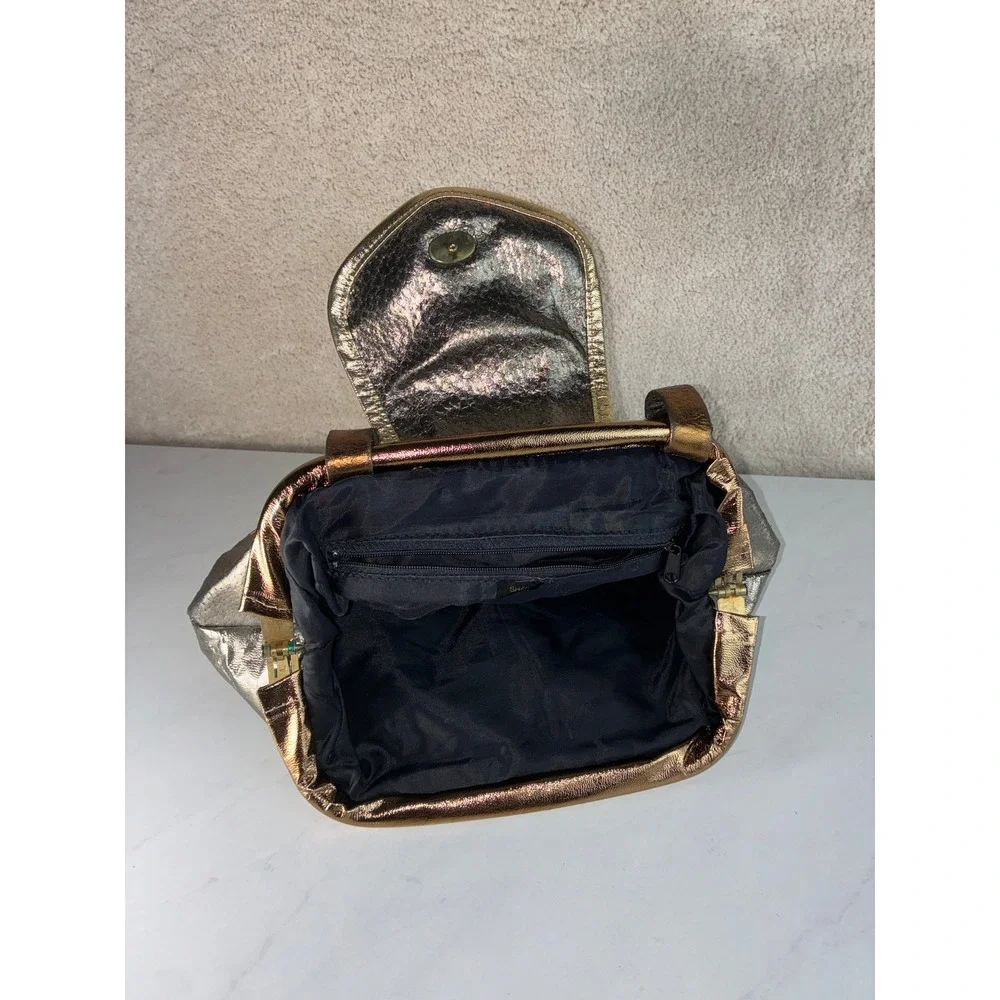 1980's Shafir Bronze Metallic Leather Handbag - OS - Steampunk, 80's, Vintage